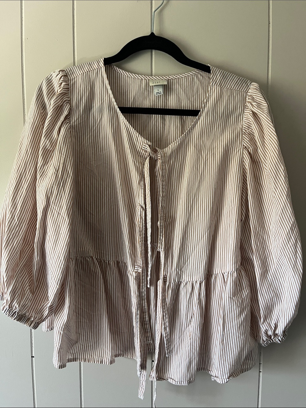 Light Pink Striped Tie-Front Peplum Blouse - Women